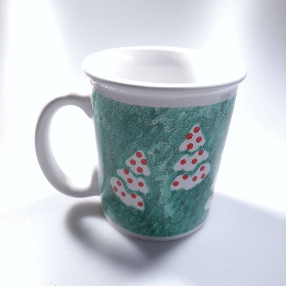 Vintage Huge Over Sized Christmas Coffee Tea Mug Cup Christmas Trees - Picture 1 of 6